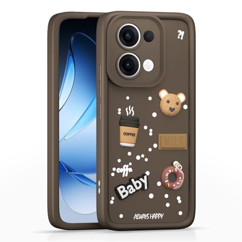 Image of Pikkme Back Cover for Oppo Reno 13 5G | Cute Fun Cartoon 3D Bear Silicone Full Body Protection Bumper Case (Brown)