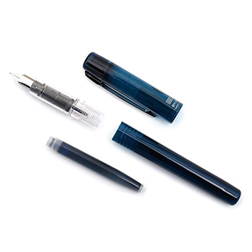 Image of PLATINUM Prefounte Fountain Ink Pen with SS Medium Nib, Translucent Night Sea Blue Barrel, Cap, Blue-Black Ink Cartridge Included, Slip & Seal Cap Design, Ideal for Adults Daily Use Beginners