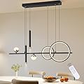ORANOOR Modern LED Pendant Lights, Dimmable 39in Linear Wave LED Chandelier Lighting, Black & Gold Dining Room Hanging Light Fixtures Kitchen Island Globe Pendant Light for Dining Table (2700lm)