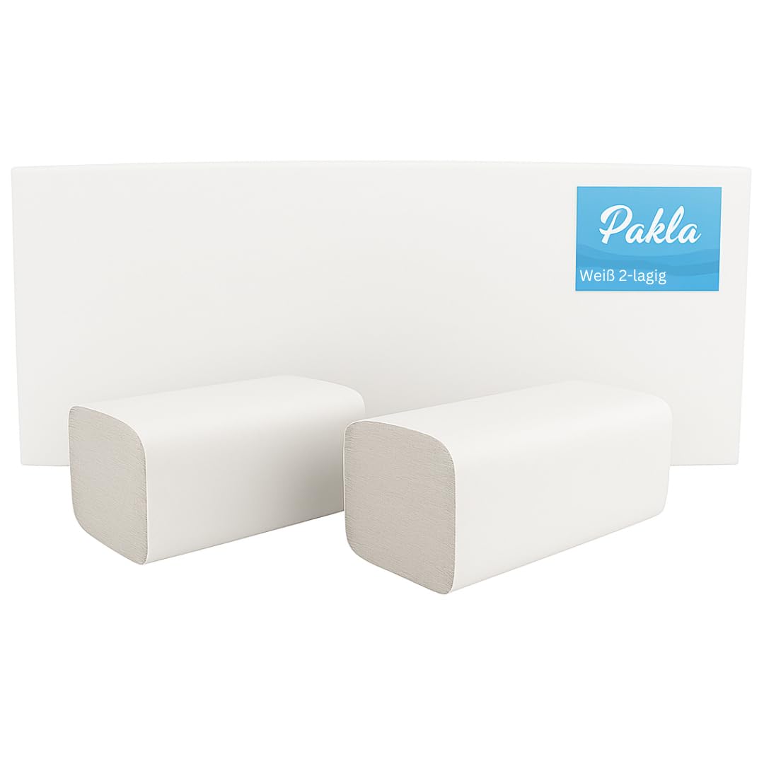 Enpack Pakla 4000 Blatt Weiße Papierhandtücher - 2-lagig, 25 x 23 cm ZZ-Falz - Universal Einweghandtücher für Spender - Allzweck Papiertücher - Einmalpapier, Spendergeeignet