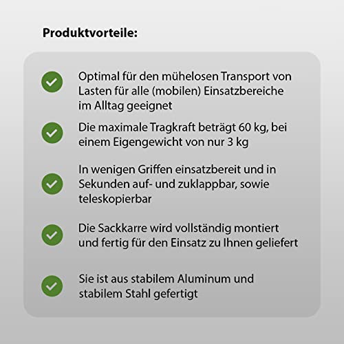Foto von TrutzHolm® Alu Sackkarre klappbar mit Einer Traglast von 60 kg - Höhenverstellbarer Griff