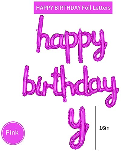 Image of Crackles Happy Birthday Pink Foil Balloons in Small Letters Lower Case for Decorations