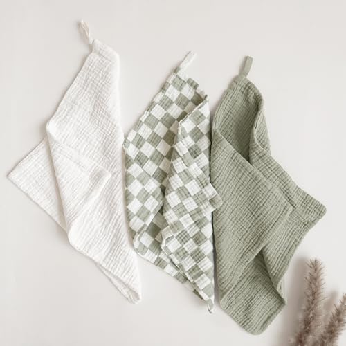 Image of Konssy Baby Muslin Washcloths 7-Pack, 100% Cotton Baby Bath Washcloths, Soft & Absorbent Wash Cloths and Burp Cloths for Newborn Kids Girls & Boys, 11x11 inches