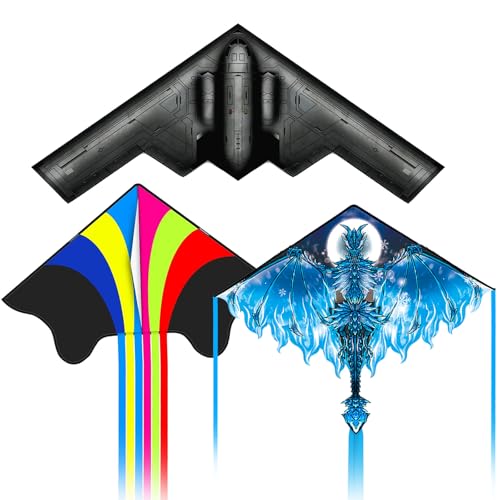 Flying Hoofer Erwachsenen-Drachen-Set (3-teiliges Set), extrem einfach zu fliegen für Anfänger, geeignet für Outdoor-Aktivitäten wie Strände und Parks. (Delta & Drache & Bomber)