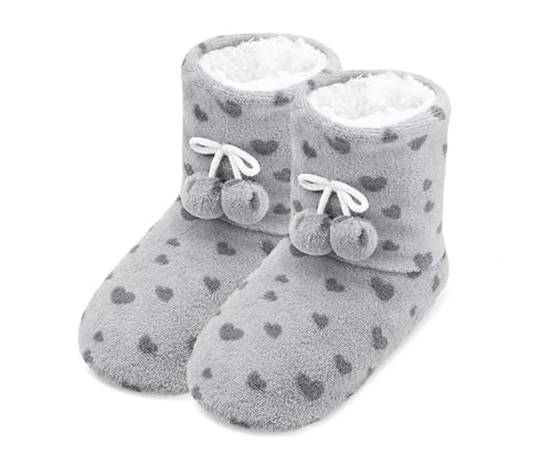 Image of DICUIRD Slipper Socks for Women,Fuzzy House Indoor Boots Slippers with Soft Soles,Warm Cozy Fluffy Sherpa Lined Booties Socks with Non Slip Bottom