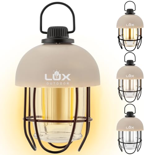 LUX OUTDOOR Vintage LED Camping Lantern – Rechargeable Retro Railroad-Style Tent Light with Rotary Dimming Control, 7 Lighting Modes, Portable & Hanging Design