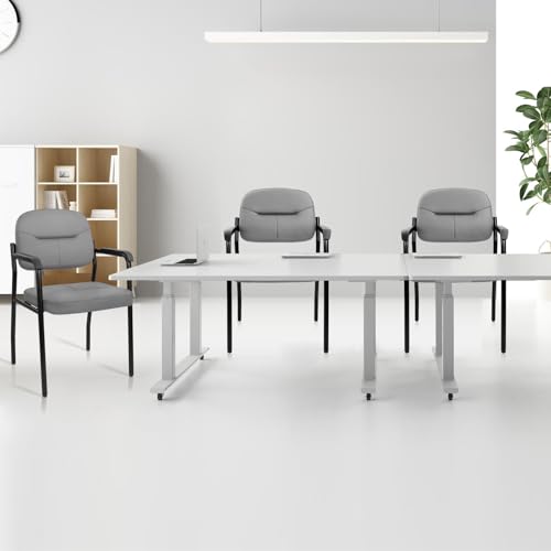 Image of CLATINA Leather Office Guest Chair Sets of 6, Reception Chair No Wheels with Armrests and Lumber Support, Ergonomic Desk Armchair for Meeting Waiting Conference Lobby Room Shool Study, Grey