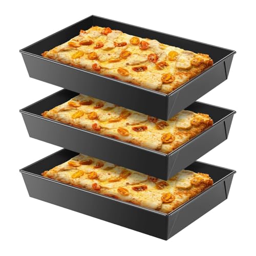 Moule à pizza Detroit rectangulaire antiadhésif lot de 3 de style sicilien