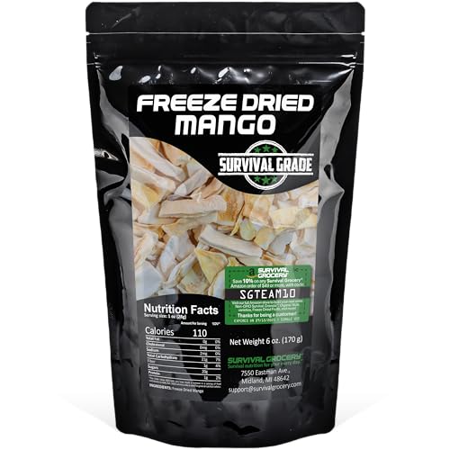 Freeze-Dried Mango Strips - No Sugar, No Preservatives - Clean Label Fruit - Bulk & Multi-Pack Options by Survival Grocery® (6 oz./1 Resealable Bag)