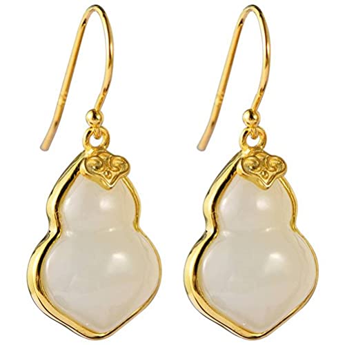 Boucles d'oreilles gourde argent S925 et néphrite, le cadeau rétro idéal pour femme