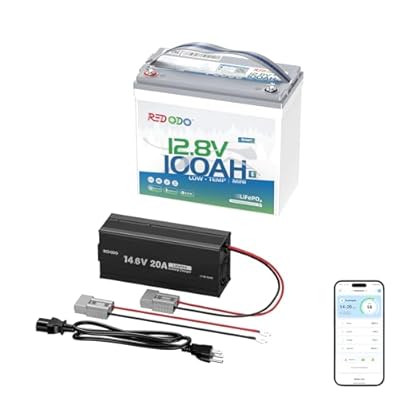 Redodo 12V 100Ah Smart Mini Bluetooth LiFePO4 Battery with 12V 20A Charger, Smallest Lithium Battery?Max 1280Wh, 10-Year Lifespan 15000+ Deep Cycles, Upgraded 100A BMS for RV, Marine, Solar, Camping