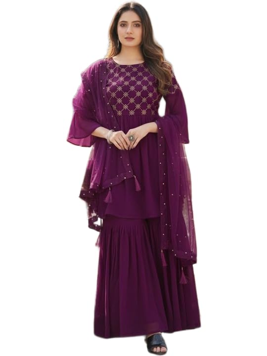 Women Embroideried ethnic shrara kurta duapatta set(2@AZ 1021 SHARARA SET)-picture-16