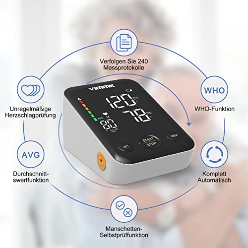 Vimmk Blutdruckmessgerät Oberarm Digital Messgerät Bluthochdruck LED Display, Arrhythmie-Erkennung...