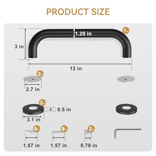 Image of AmazerBath Shower Grab Bars for Seniors Anti Slip, Bath Safety Grab Bar for Needy, Stainless Steel Bathroom Safety Grab Bars, Thickened Bar Bigger Base Holds 500LBS, 12 inch L x 1.25 inch D, Black