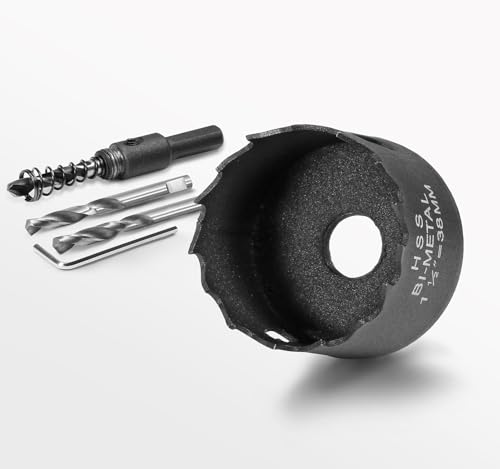 Image of 1-1 /2 Inch Hole Saw with 9.1mm Triangle Shank Arbor, JTemgle Bi-Metal Hole Saw Heavy Duty Hole Cutting Tool for Cornhole Boards, Recessed Lights, Wood, Plastic, Drywall & Soft Metal