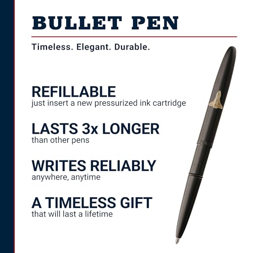 Image of Fisher Space Pen Matte Black Shuttle Emblem Bullet Pen, Pressurized Ballpoint Pen, Compact Size, Writes Upside Down, Extreme Temperatures, Smooth Black Ink, Medium Point, Gift Box, Made in USA