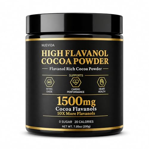 High Flavanol Cocoa Powder 1500 mg Flavanols & 10X Concentrated Cocoa Extract with 600mg Epicatechin Supports Heart Health Nitric Oxide & Energy Used To Relieve Afternoon Fatigue