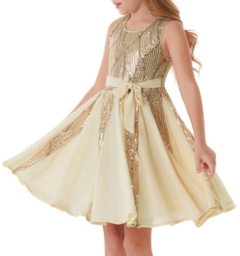 GRACE KARIN Gold Dress for Girls Sparkly Sequin Fancy Party Formal Homecoming Birthday Sleeveless