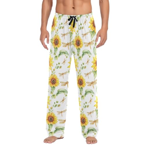 ALAZA Sunflowers Dragonfly Flowers Men’s Pajama Pants Soft Long Sleep Pants Lounge Pajama Bottoms with Pockets - Main Image