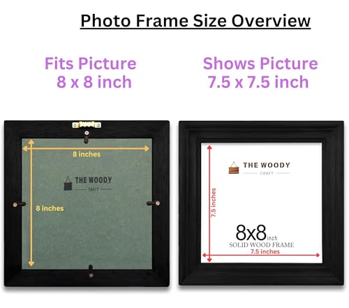 Image of 8x8 Photo Frame | Wall Frames | Small Photo Frame | Black Wood Frame for Wall | Perfect for Living Room, Bedroom & Office, Gift for Friends (8x8 inch, Black)