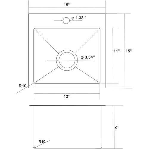 Image of SHACO 15x15 Inch Drop In Bar Sink, Topmount 16 Guage Handmade Stainless Steel Square Small Sink for Wet Bar Prep Small Kitchen RV Outdoor