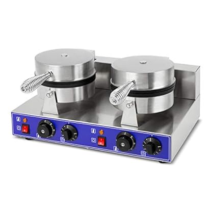vertes Waffeleisen Belgische Waffel Maker Doppelt Elektrisch 2000W aus Edelstahl (2x Timer 5min, 2x Temperatur 50-300 °C Stufenlos Regulierbar, 4 Rutschfeste Gummifüße, Antihaftbeschichtung)