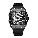 HONKERW orologio Orologio da polso da uomo meccanico quadrato, cavo, impermeabile, cinturino in gomma, luminoso, impermeabile, for abbigliamento formale e casual smartwatch(Svart,Geel)