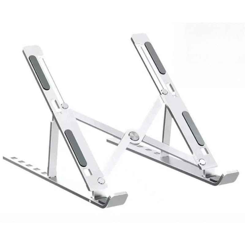 Aluminum Laptop Stand - Foldable Height Adjustable Riser Vertical Desktop Cooling Stand for Laptops Monitors Silver