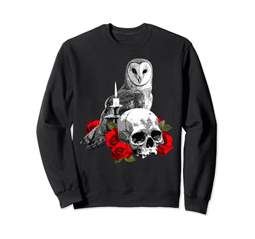 Skull, Roses, Owl and Candle Sweatshirt, Black