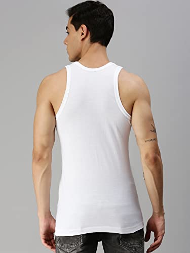 Image of ONN Men's White Super Combed Cotton Rib Round Neck Sleeveless Vest with Extended Length for Easy Tuck | Relaxz OR111 |