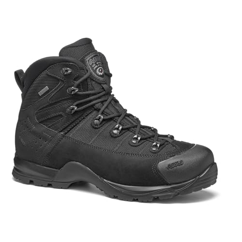ASOLO Men's FUGITIVE TACTICAL GTX Water-Resistant Breathable Suede/Nylon High Cut Terrain Hiking Boots w/Toe Rubber Cap, Black, 9.5
