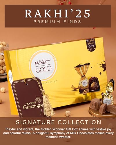 Image of Hyperfoods Rakhi Set for Brother with Chocolate Wobniar Gold 192 Grams Chocolates Gift Pack Krishna Rakhi for Brother Gift for Bhaiya Rakshabandhan Gift Hamper