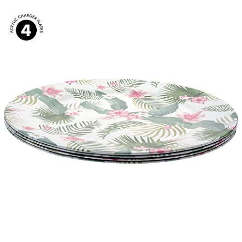4 Platos Redondos Acrílicos Tropicales 13" Hibiscus miniatura 6