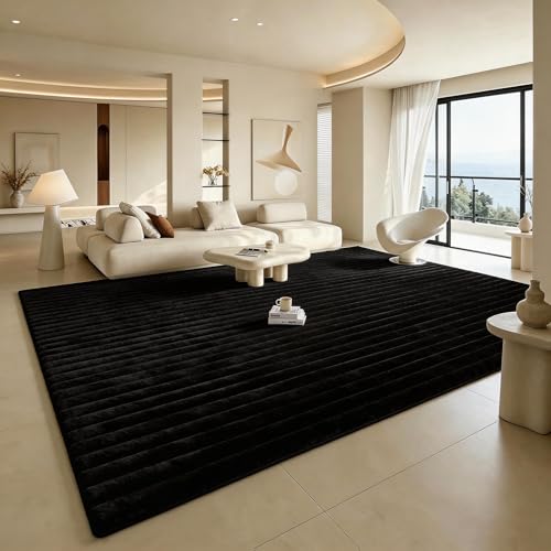 Tapete de peluche negro con rayas 8'x10' para habitación infantil miniatura 2