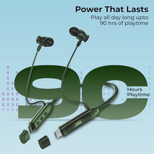Image of RD M-195 VOLTAR Wireless Neckband Bluetooth in Ear Earphones with 90 Hours Playtime, 13mm Drivers, IPX4, Charge Through Adapter Support & Type-C, Environmental Noise Cancellation Green