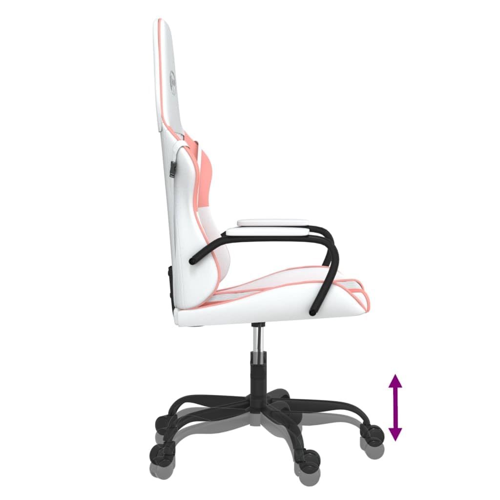 Gaming-Stuhl Weiß Rosa Kunstleder Ergonomisch Drehbar Höhenverstellbar Komfortabler Bürostuhl Mit Armlehnen und Wippfunktion Für Homeoffice Jugend Zimmer PC Esport