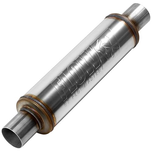 Flowmaster Flow FX Chambered Muffler 2.25 Center In / 2.25 Center Out Round Body Moderate Sound Stainless Steel Affordable Performance for Modern Trucks Muscle Cars & Daily Drivers 71415