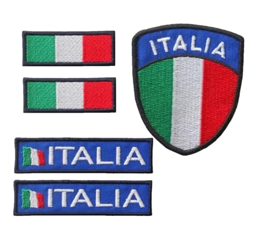 ✔️ Set completo 5 pezzi Include toppe con bandiera italiana e scudetto, perfette per personalizzare abbigliamento e accessori.