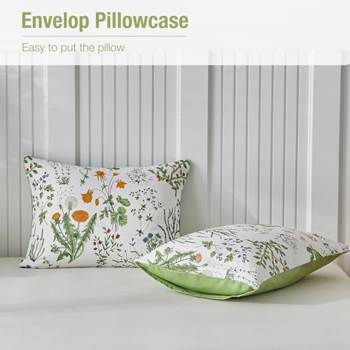 Image of Lekesky King Size Duvet Cover Set, Lightweight Soft Microfiber Comforter Cover, Reversible Duvet Cover King with Floral Pattern, 3 Pieces Green Bedding Set with Zipper and 2 Pillowcases