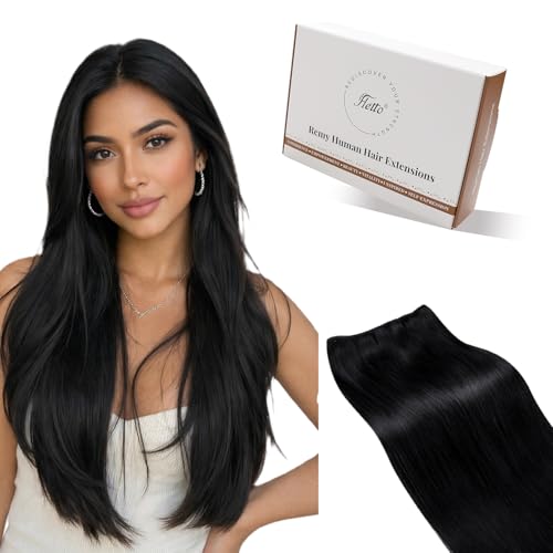 Hetto Extension Cheveux Naturel Tissage – Natural Noir – Cheveux Humains Remy – Tete Complete Weft Sew-in – Longueur & Volume 80g 35cm