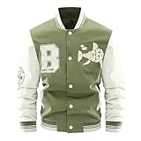 Dipucool Men's Varsity Jacket Baseball Bomber Jacket Vintage Unisex Streetwear Coats with Patchwork