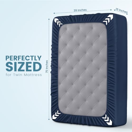 Image of Twin Size Mattress Protector Waterproof, Premium 200 GSM Terry Mattress Cover, Soft & Breathable Bed Cover, Fitted Sheet Style Stretchable Deep Pockets 15 inch by Utopia Bedding (Navy Blue)