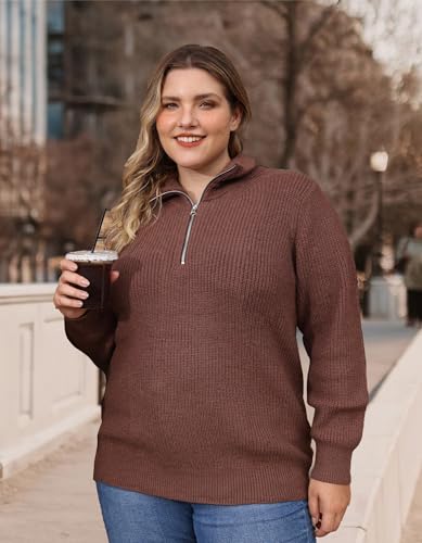 Image of TIYOMI Women Plus Size Tops Long Sleeves Mock Neck Sweaters Knit Pullover Sweater Adjustable Zipper Fall Autumn Winter Shirt