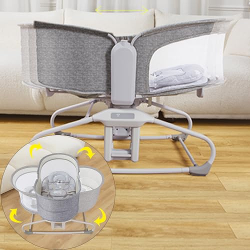 Image of Mastela 4-in-1 Baby Swing for Infants,Cradle can Rotate 360 °, Adjustable backrest app contro on Your Phone,Detachable Independent Crib（Dark Gray Bear Pattern）