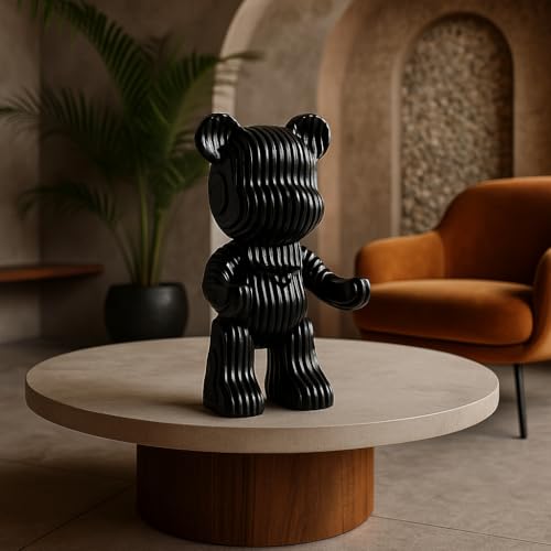 Image of Xtore Modern Abstract Black Bear Figurine | Resin Home Decor Accent | Contemporary Art Piece | Unique Decor for Living Room, Office, or Shelf | Creative Gift Idea (Black)