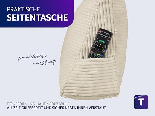 Traumnacht Cozy Rückenkissen, Lesekissen, 70x40cm, beige, Abnehmbarer,waschbarer Bezug aus gemütlichem Kord, praktisches Seitenfach, Öko-Tex Zertifiziert, produziert nach deutschem Qualitätsstandard