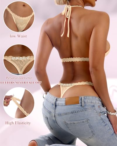 Image of Sexy Underwear for Women Lace Panties Sexy Thong with Funny Rhinestone Letters for Couple Gifts