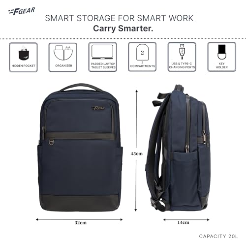 Image of F Gear Hallstat 20L Laptop Backpack|Dedicated Laptop, Tablet & iPad Sleeves|USB & Type-C Charging Ports, Luggage Strap|Smart Office, College & Travel Backpack|2 Compartments & Hidden Pocket