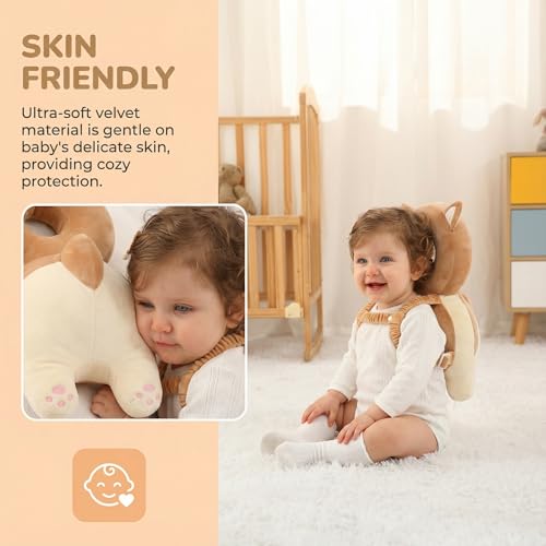 Image of Baby Head Protection Backpack - Soft Lightweight Fall Cushion for Toddlers During Crawling & Walking, Helps Ease Impact from Backward Tumbles(Corgi)
