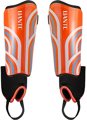 Uantc Shin Guards - Soccer Shin Guards with Ankle Protection Cushion Reduce Shocks and Injuries - Calf Protective Gear for Kids/Adults - Shin Guards Soccer Youth for Boys/Girls (Orange, X-Small)